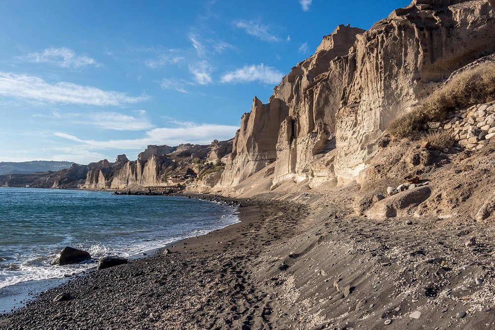 Vlychada Beach Santorini dramatic white eroded cliffs resembling a moonscape